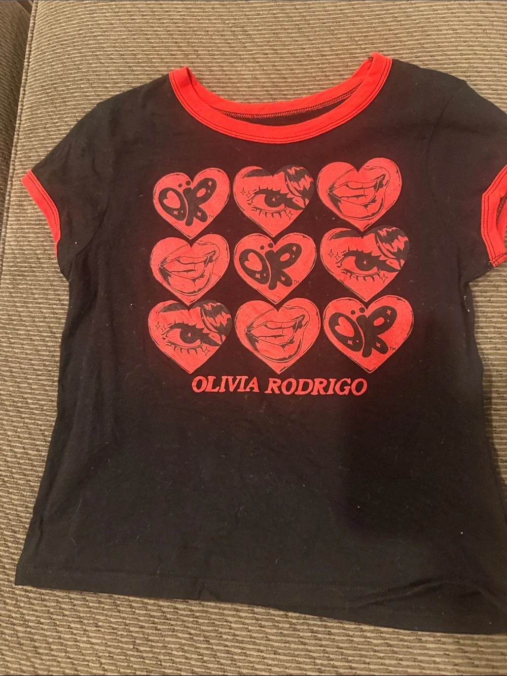 Old Navy Black Tee with Red Heart Graphic